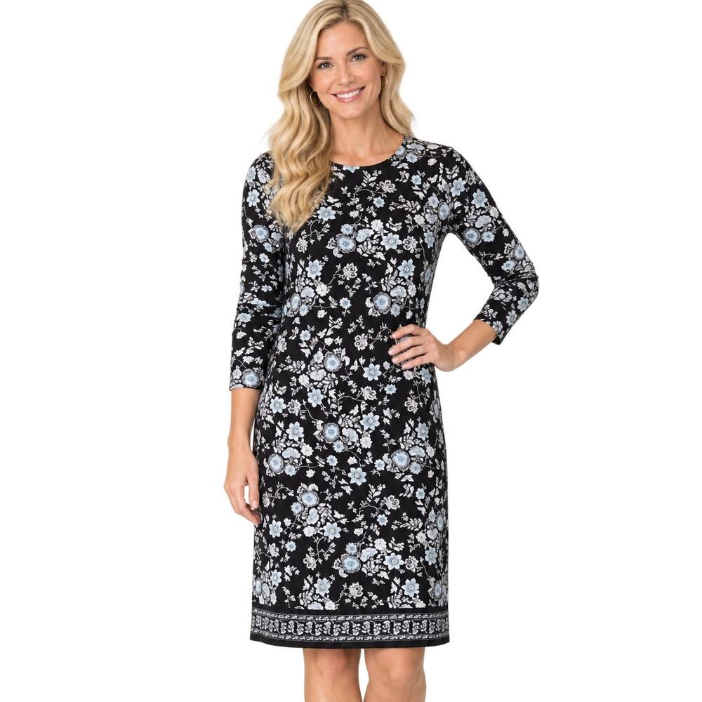 J. Jill Pretty Laced-Back Knit Dress Large Lapis Batik Vines